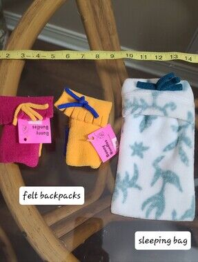 Doll Felt Backpack & Sleeping Bag Set - Pink, Yellow & White